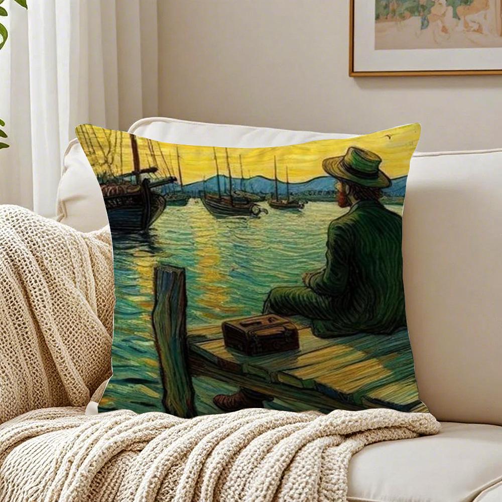 Van Gogh Starry Sky Oil Painting Cushion Cover Pillowcase Antidustmite Living Room Sofa Decor Cushion Room