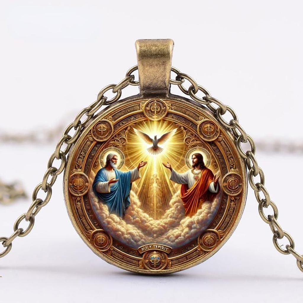 Vintage Christian Trinity Religious Pendant Necklace, Faith And Peace Pendant Necklace