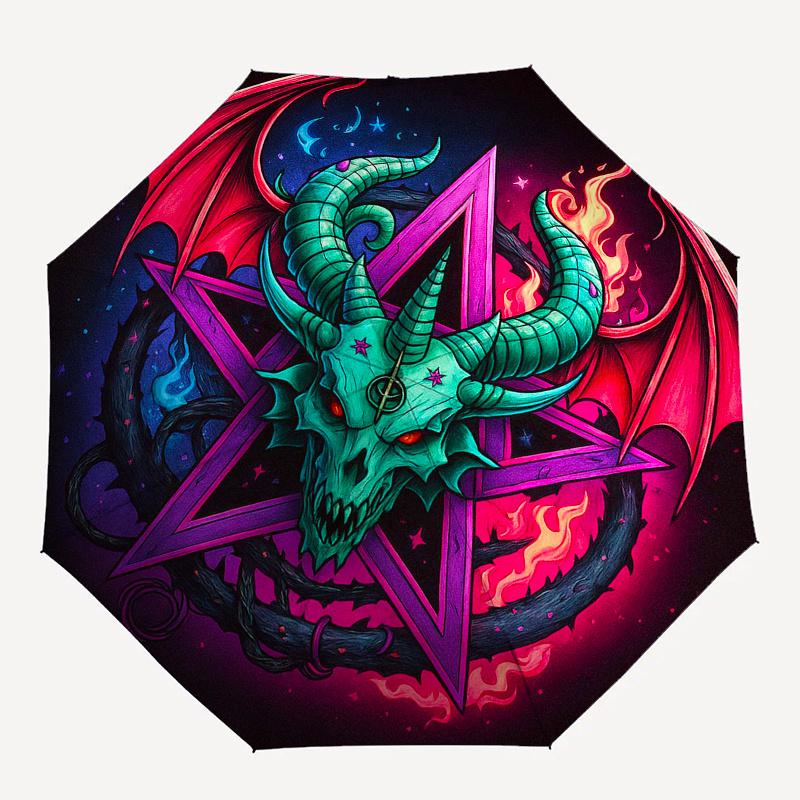 Dragon Pentagram Neon Art PrintUmbrella, Portable 3-Fold Umbrella for Men & Women,Christmas Gift ES335