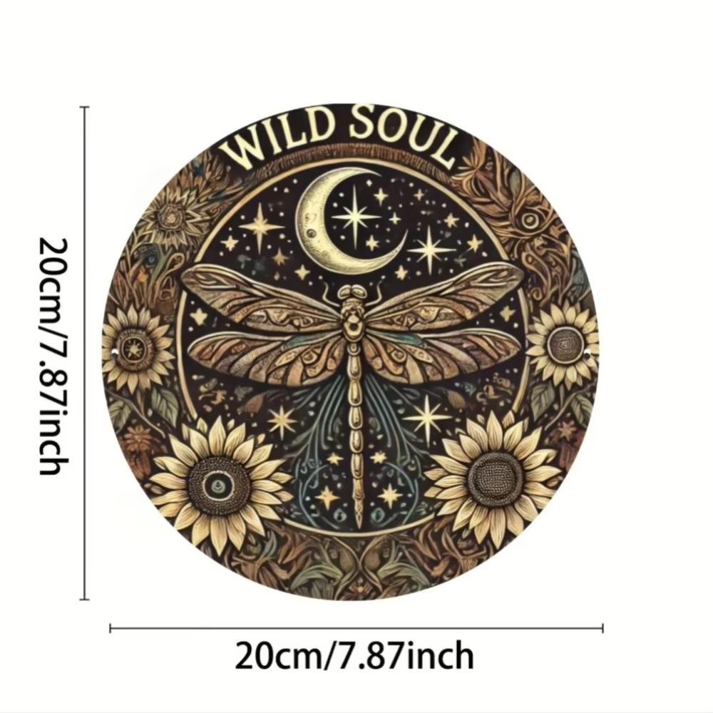 Metal Wall Art Vintage Dragonfly Moon Bohemian Decor for Home Garden Bar 40x30cm