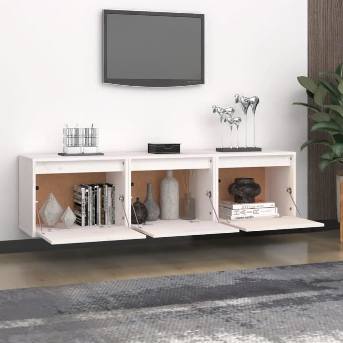 VidaXL Meubles TV 3 pcs, Blanc Bois massif de pin