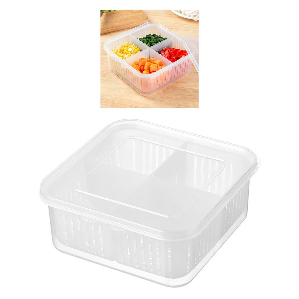 Abtropfbehälter für Obst 4 Fächer Kühlschrank Organizer Box mit Deckel für Ingwer Knoblauch Gemüse