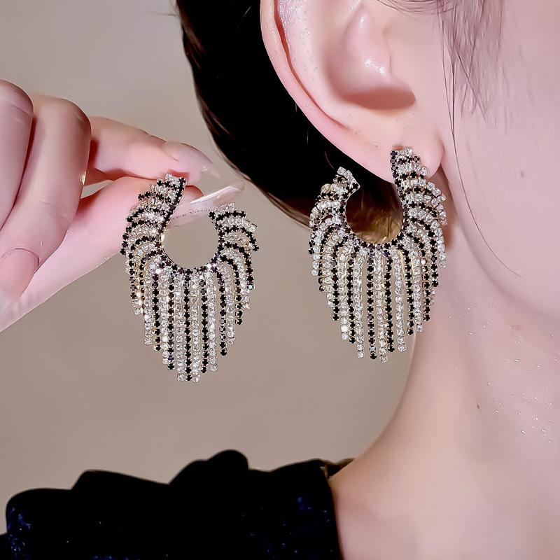 Elegant Tassel Long Earrings: European & American Fashion, High-End Prom & Evening Goddess Style.