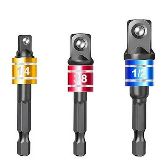 3-Piece Nickel-Plated Extension Rod Set for Drill to Wrench Conversion