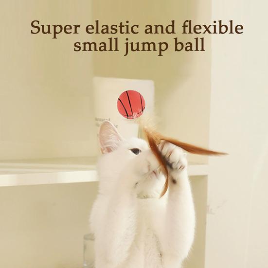 1 Pc/3 Pcs Interactive Feather Ball Toy Mini Bouncy Basketball Soccer Baseball with Feather Pet Training Catcher Toy for Indoor Cats