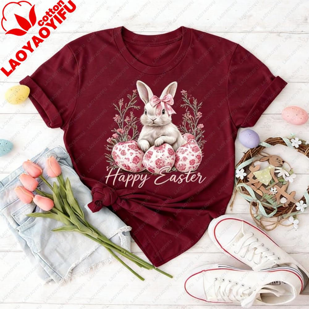 Happy Easter Shirt Cute Easter Bunny Tshirt Graphic Printed Tshirt Women Fashion Daily Life Casual Festival Costumes Cotton Top S