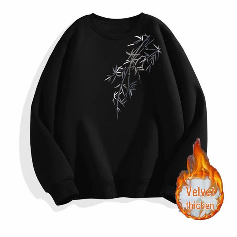 Herren Bambusblatt Fleece-gefüttertes Rundhals-Sweatshirt - Schwergewicht 450G, Chinesischer Stil, Herbst/Winter.