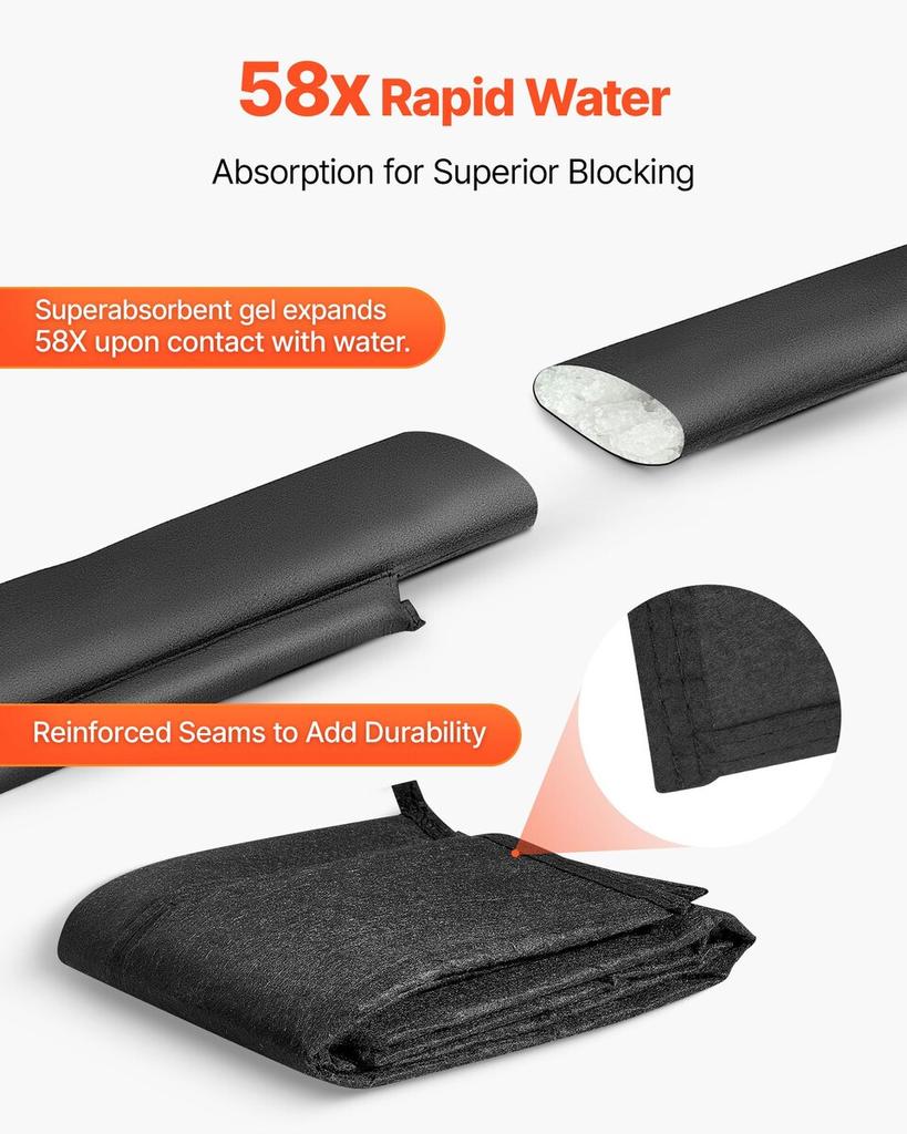Flood Barrier, 4 Pack, 1530 X 210 Mm Flood Bags Activated by Water, Reusable Water Absorbent Barrier, Sandless Sandbags Blockage, Flooding Prevention