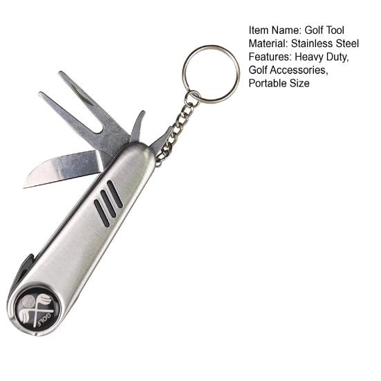 Yousheng 6-in-1 Multifunctional Golf Tool, Stainless Steel Keychain with Ball Marker, Divot Tool, Cutter, Wrench, Brush, Score Pen, Golf Accessories