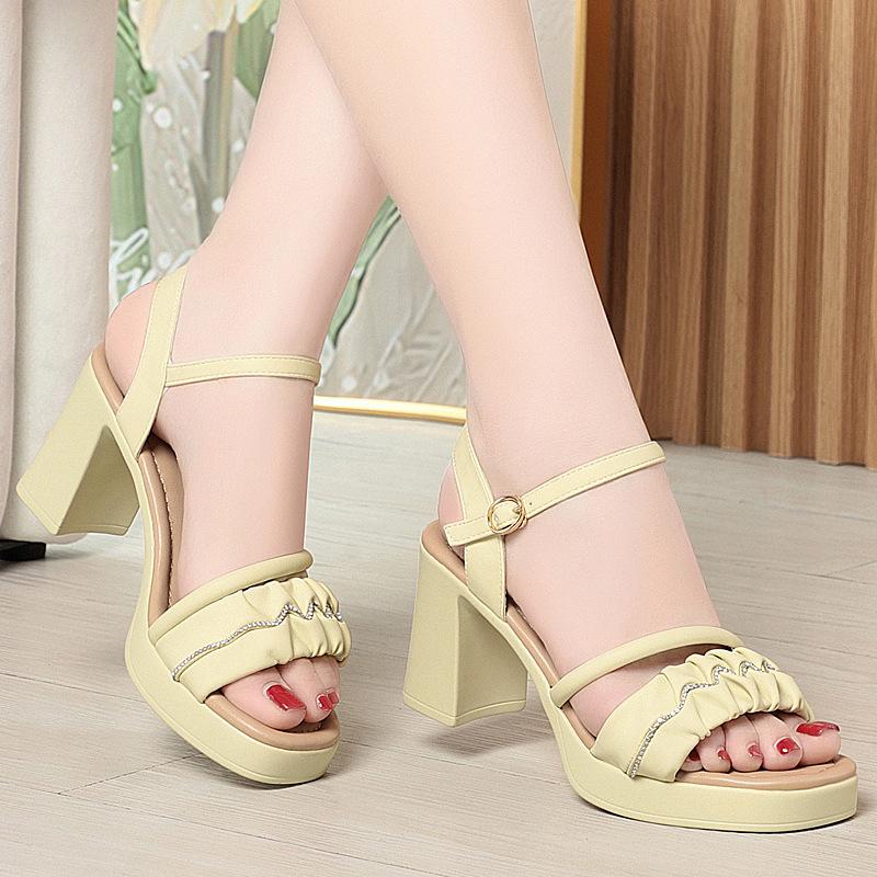 7.5cm Sweet Comfortable Soft leather Sandals Women's Platform Shoes SUmmer 2025 Med Block Heels Sandals for Office Model Party