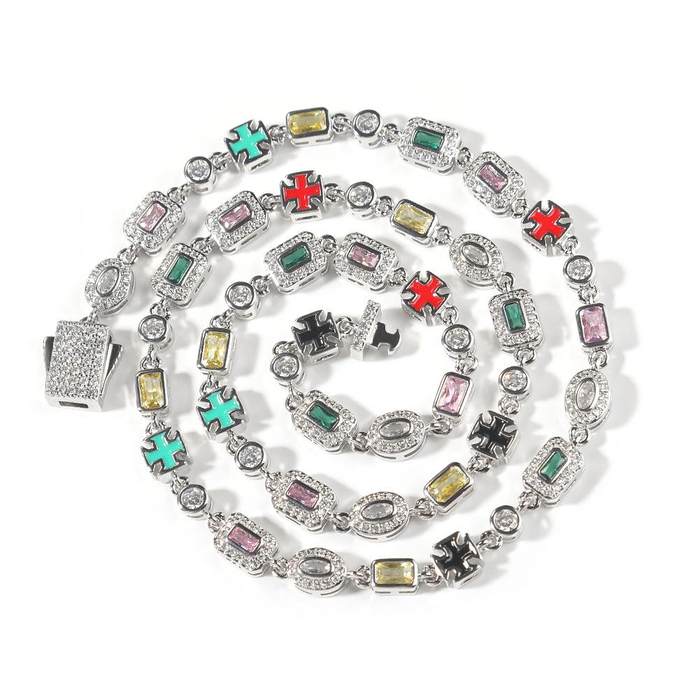 New 6mm Colored Gemstone Bracelet Niche Personality Diamond-encrusted Men's and Women's Trend Necklace