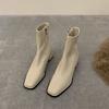 High Heel Square Head Elastic Skinny French Short Boots Women's Shoes Season Brown Martin Boots Single Boots