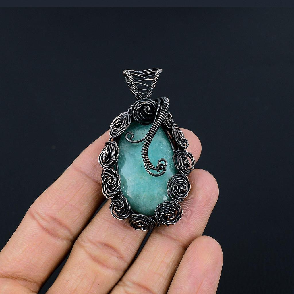 Aquamarine 999 Copper Wire Wrapped Pendant, Handmade Gemstone Pendant Jewelry, Gifts For Wife Brand New Pendant