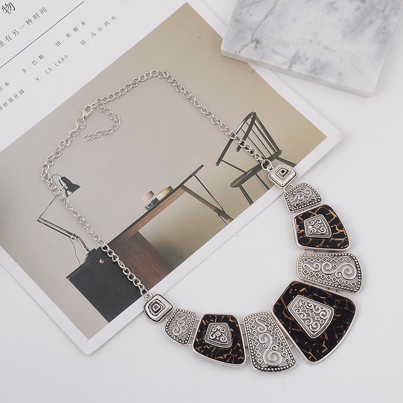 Colorful Geometric Frosted Fan-shaped Trapezoidal Necklace with Resin and Oil Drip Accents