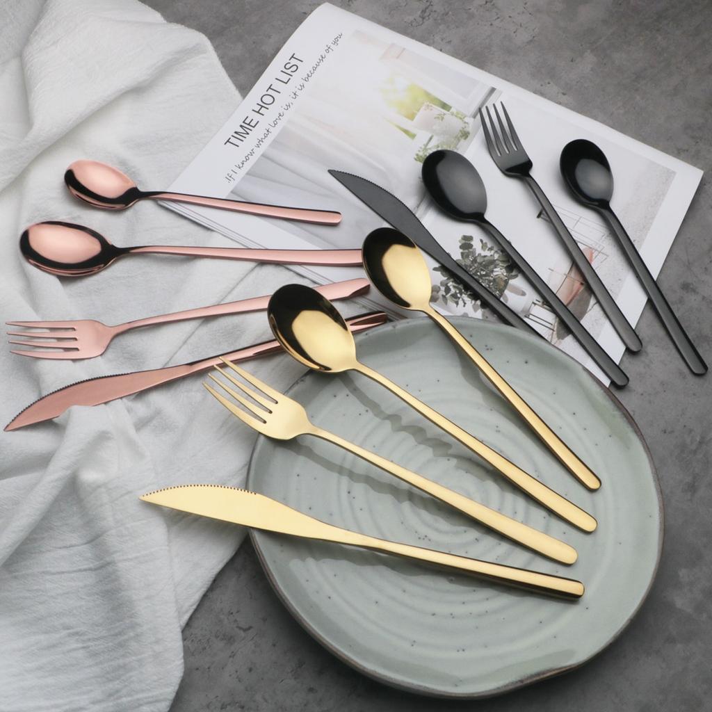 4Pcs/Set Knife Fork Spoon Dinnerware Cutlery Set 304 Stainless Steel Tableware Flatware Set Black Gold Set Kitchen Dining Silverware Set