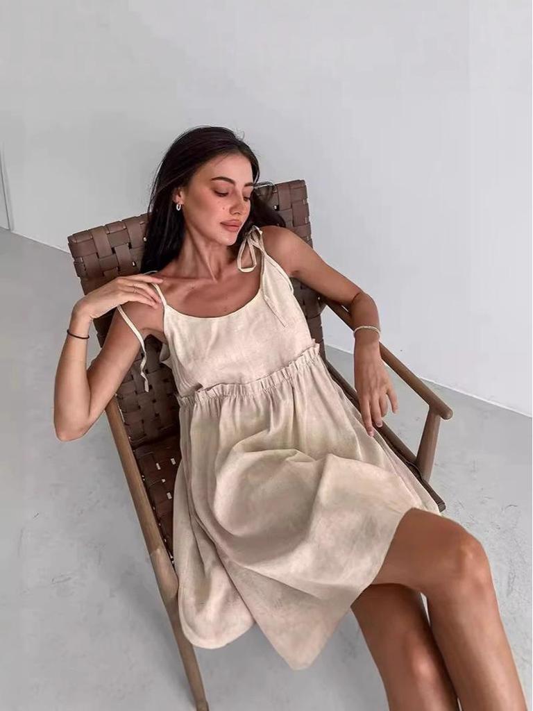 2025 Vintage Style Cotton-Linen A-Line Sundress - Loose Fit, Spring/Summer Fashion, European & American Influence