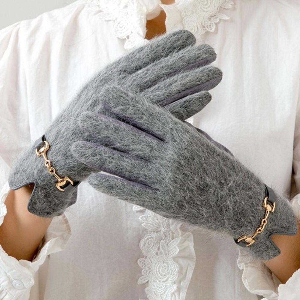 

Personality Rabbit Fur Winter Warm Gloves Thickened Cold-Proof Windproof Gloves Solid Color Riding Gloves Winter Season серый