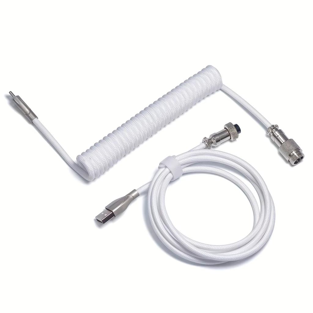 Mechanical Keyboard Coiled Cable USB Type C Aviator Aviation Connector Nylon Braided Spring Cord for Gaming PC 3M Length