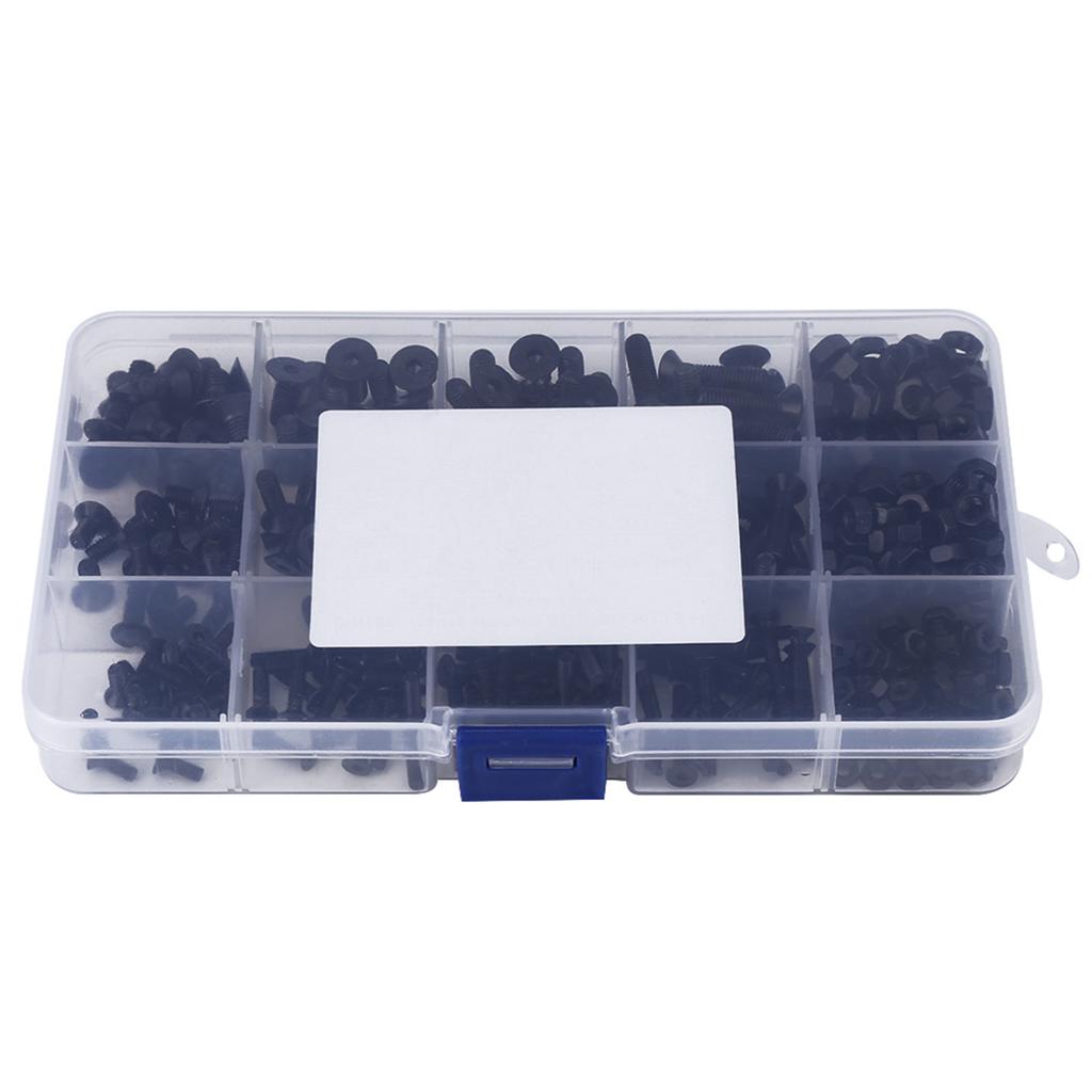 440pcs Alloy Steel M3 M4 M5 Hex Socket Flat Head Screw Nut with Plastic Case