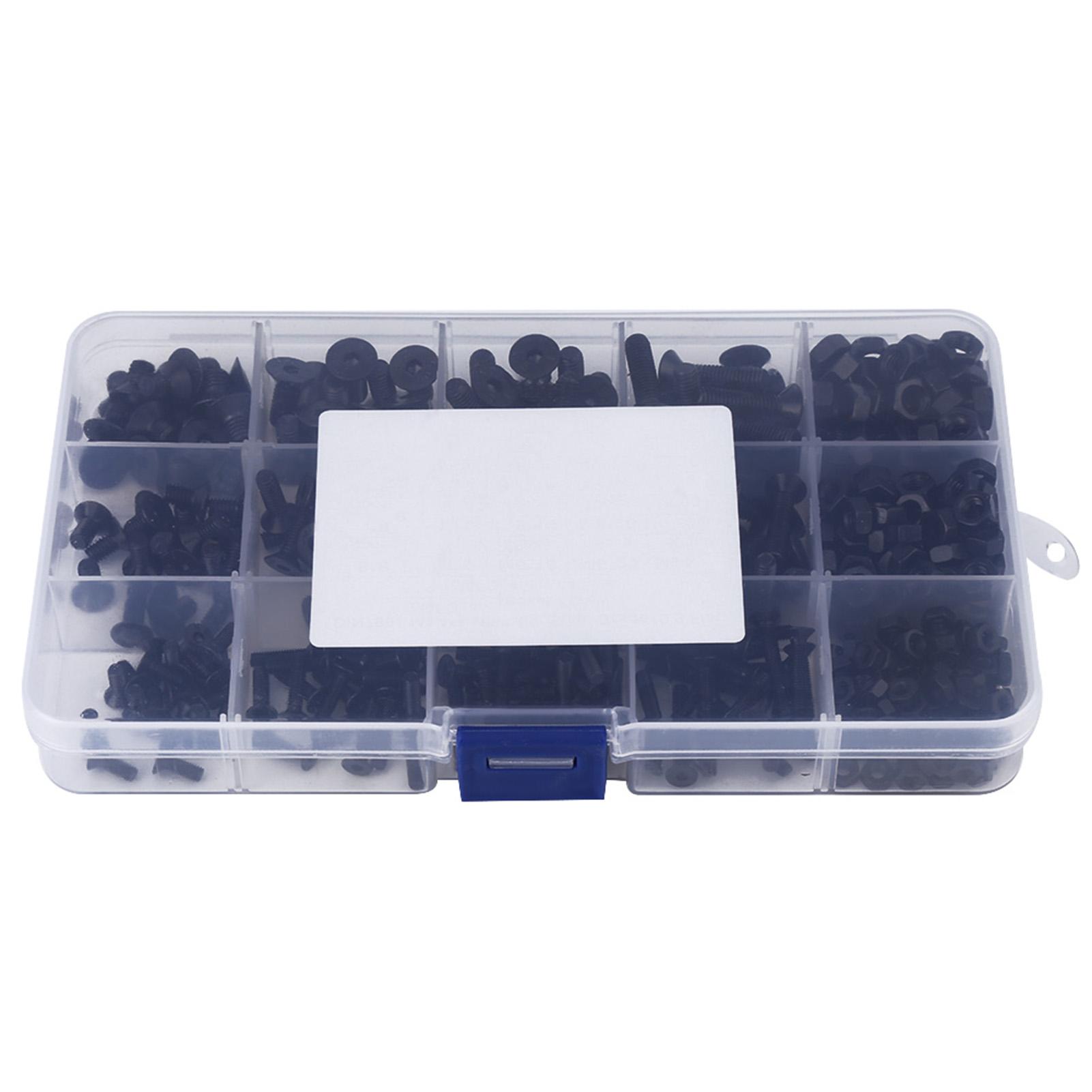 

440 шт. Винты с плоской головкой и шестигранным углублением из легированной стали M3 M4 M5 с гайками и пластиковым кейсом