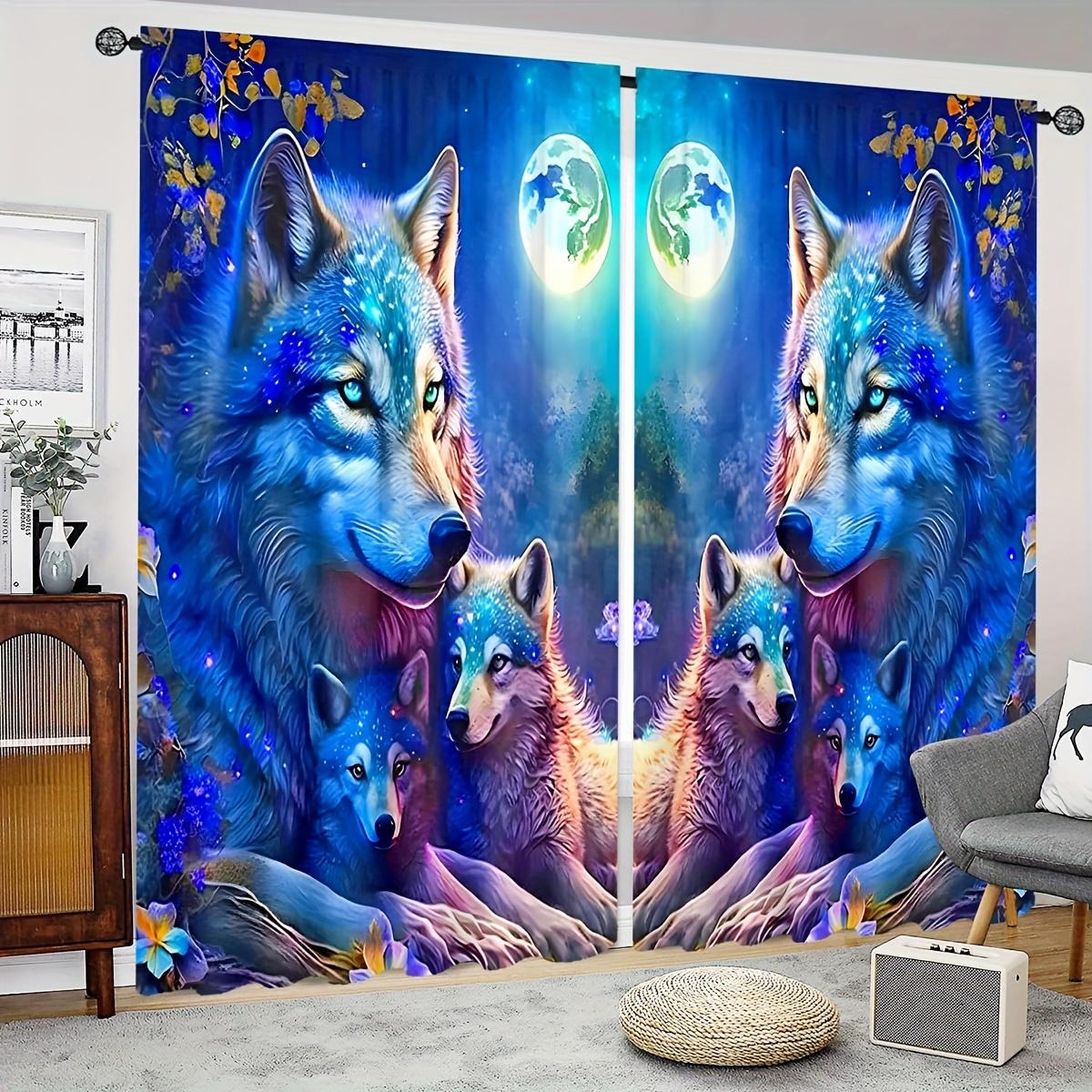 

Дикий волк животное круглая блестящая луна дешевые шторы на окна жалюзи для гостиной детская спальня ванная комната кухня дверь домашний декор2 шт W50X130H(cm)x2Pcs&Grommet Top