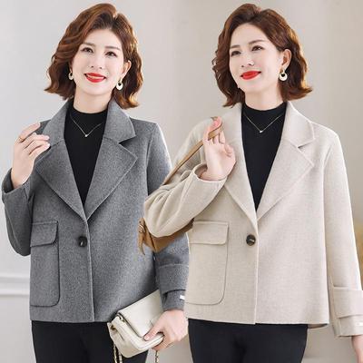 2025 Autumn/Winter Wool-Blend Slimming Outerwear for Middle-Aged Women - Stylish Double-Faced Design