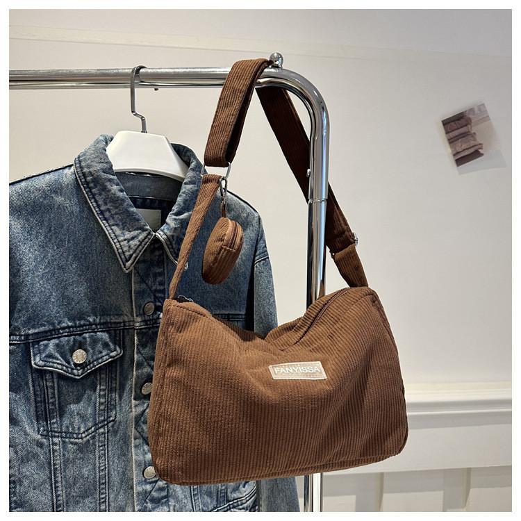 Chic And Minimalist Korean Style Commuter Shoulder Bag In Soft Corduroy For 2024