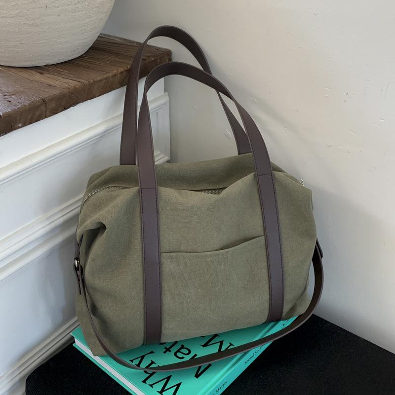 Lazy portable large-capacity canvas bag autumn and winter new tote bag niche casual retro commuter shoulder big bag women