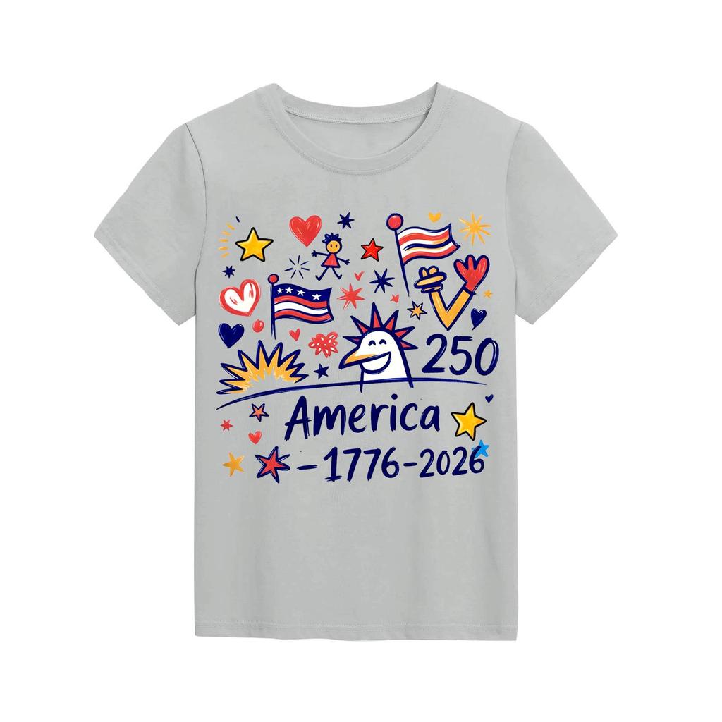 Fashionable Round Neck Short Sleeve Work Clothes Printed Tops For KID Summer Tops