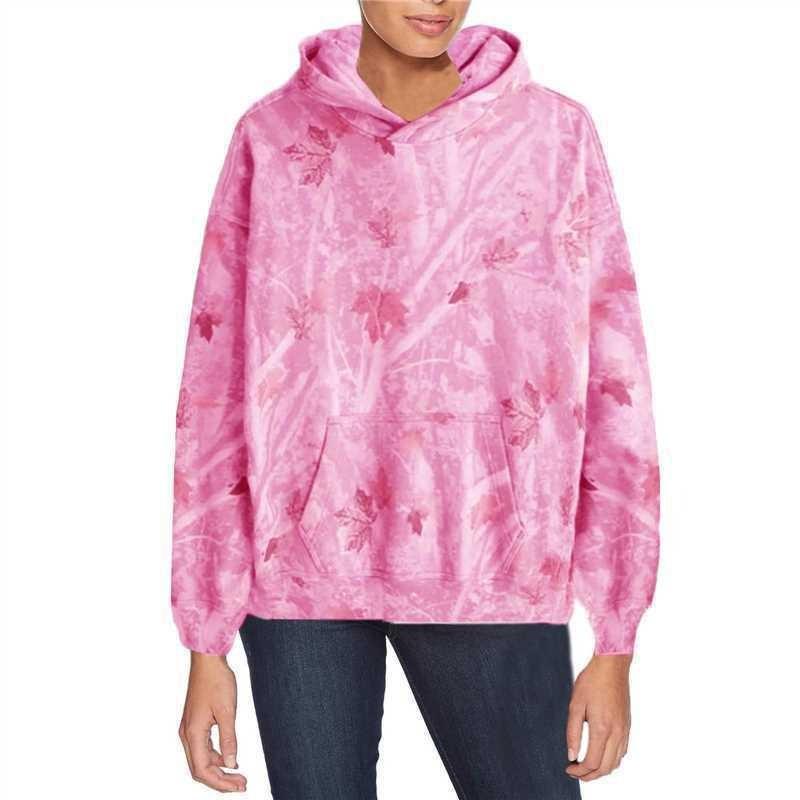 Damen Camouflage Kapuzenpullover mit 3D Dschungel Ahornblatt Ast Aufdruck Lockerer Schnitt Streetwear Langarm Oberteil