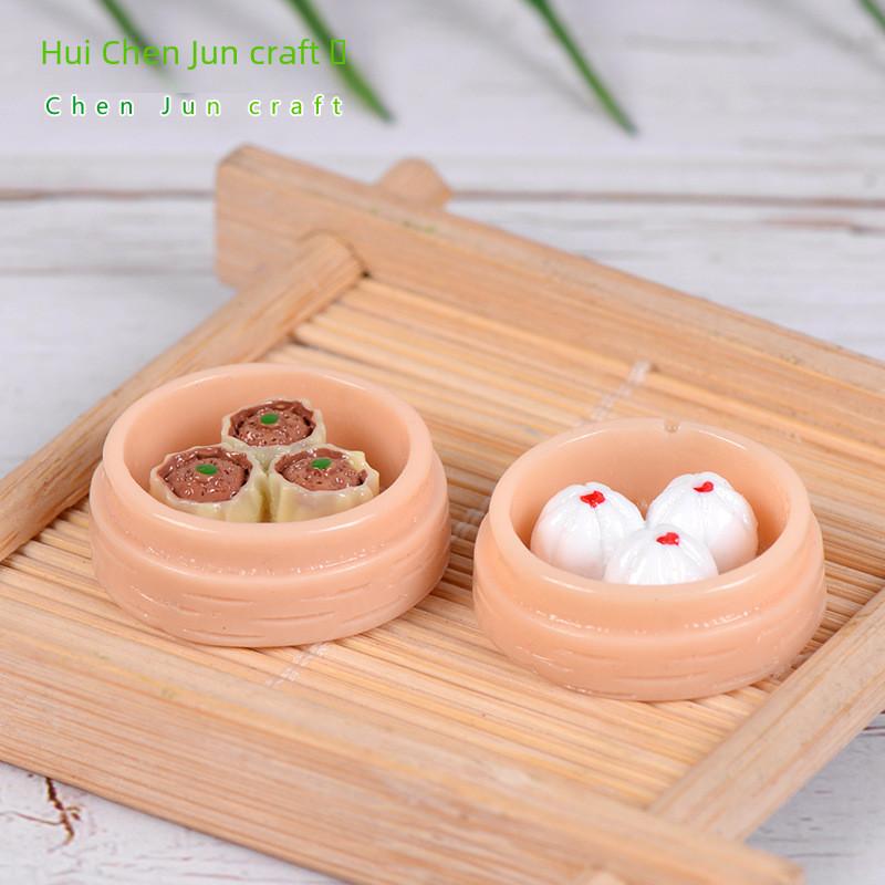 Miniature Resin Steamed Dumpling And Shaomai Food Figurines Cute Micro Landscape Decor