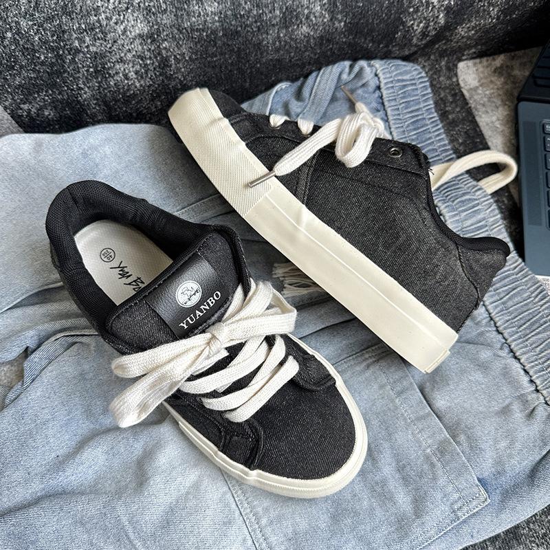 

Мужская обувь, модная обувь, нишевый дизайн, старая парусиновая обувь, мужские студенческие туфли с низким верхом, универсальные, спортивные, для скейтборда, мужские 44 чёрный