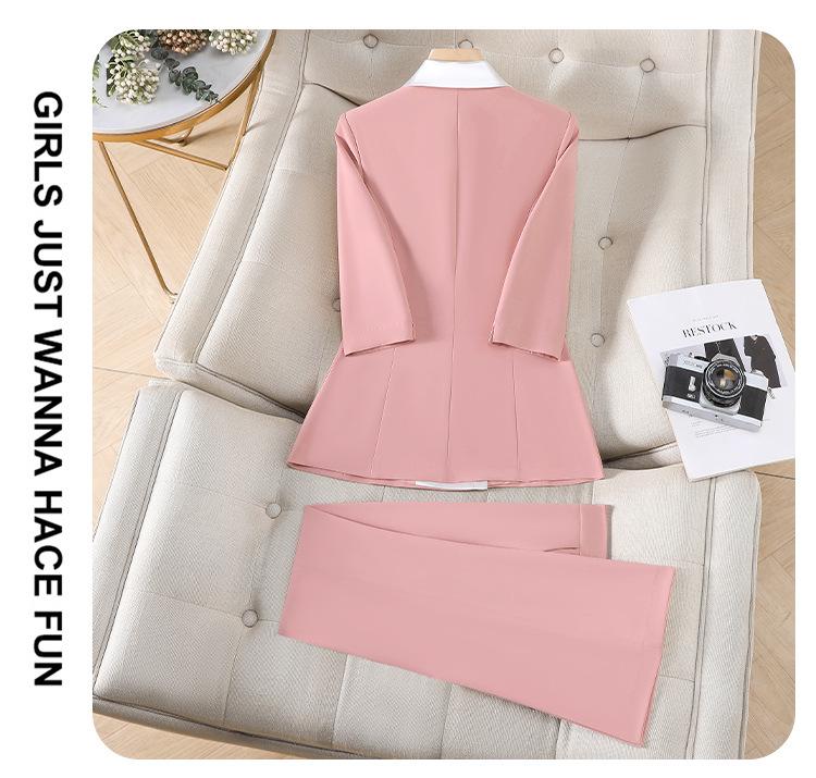 Women's Elegant White Suit Set: Color Block Jacket & Flare Pants