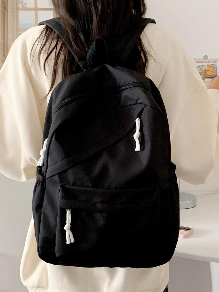 Casual Rucksack mit großer Kapazität und einfarbigem Design - Modischer Doppelrucksack für Studenten und Reisen