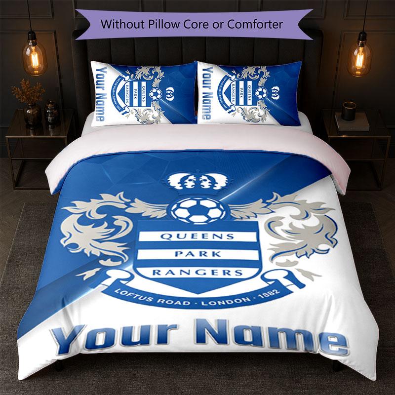 Queens Park Rangers FC Set Biancheria da Letto con Testo Nome Personalizzato 1 Copripiumino+2 Federe Logo Calcio Regalo Personalizzato per Occasione Speciale Decorazione Camera da Letto