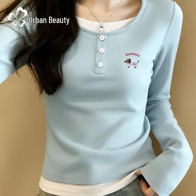 Women s Slim Fit Long Sleeve T-Shirt with Puppy Patch L
