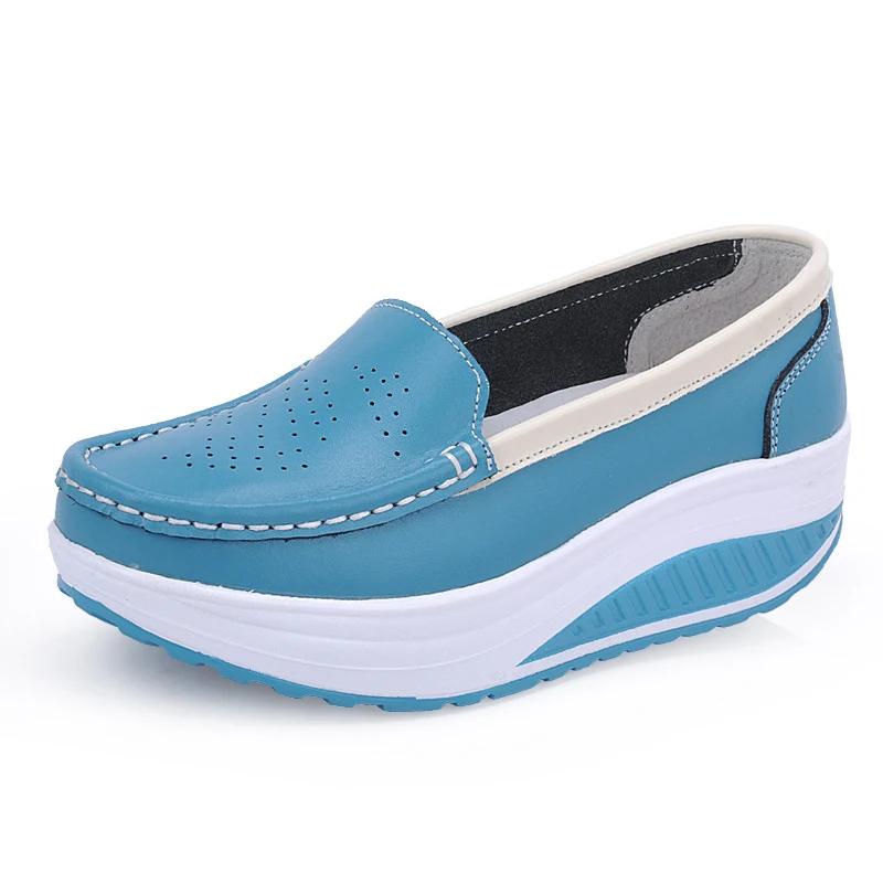 Scarpe Mocassini Piattaforma Donna Moda Primavera Autunno Scarpe Casual Vuote in Vera Pelle Donna Slip-on Mocassini Creeper Taglia42