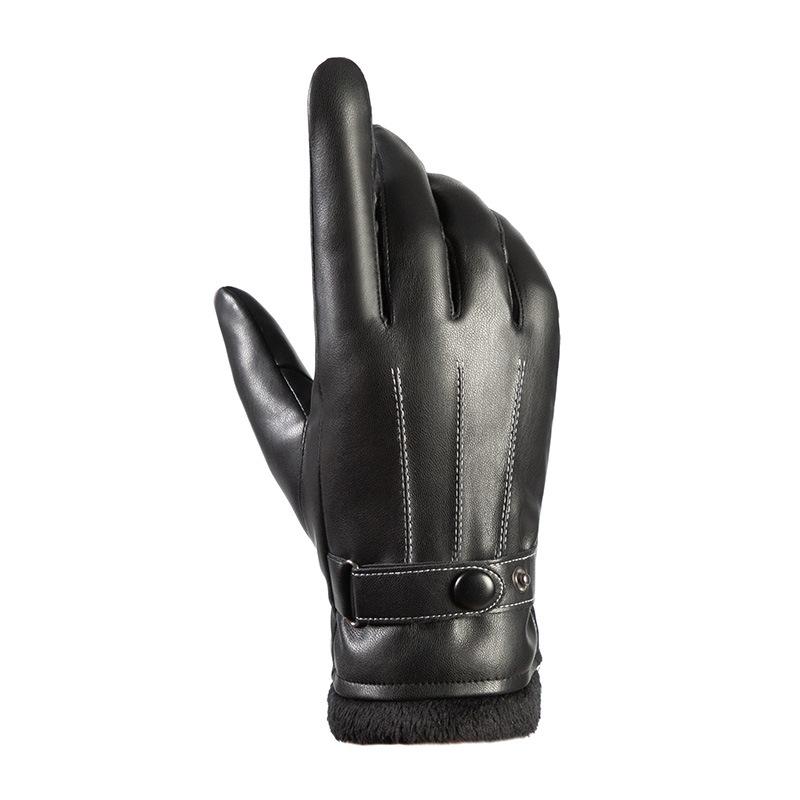 Men S Cold Resistant Cycling Gloves PU Windproof Plush Lined Thickened Touchscreen Gloves for Driving Autumn Winter