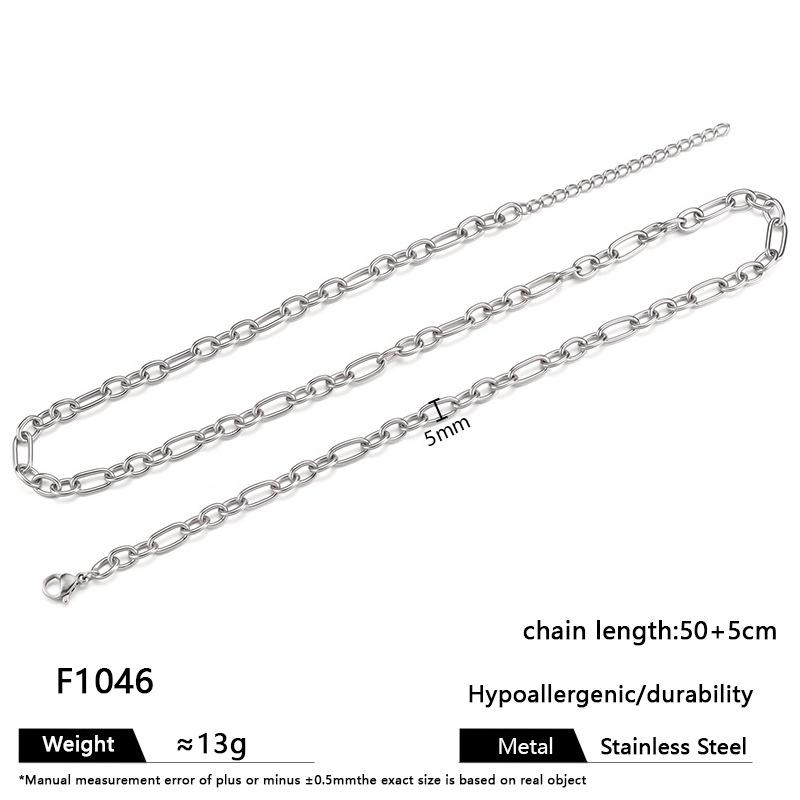 Multi-Size Titanium Steel Cuban, Figaro, Clavicle, and Hip Hop Chain Necklaces