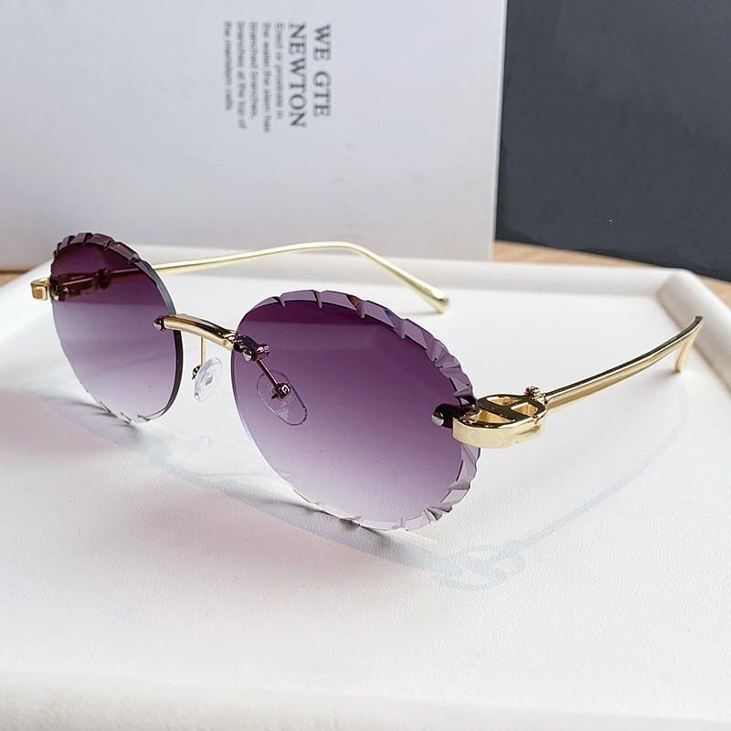 D House Elliptical Frameless Sunglasses With Pink Uv400 Protection For Travel And Fashion