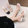 Transparente Strass-Sandalen Damen Sommer 2025 neu Außenbekleidung dicke Absätze hohe Absätze Fee Wort mit schönen Kristall-Slippern