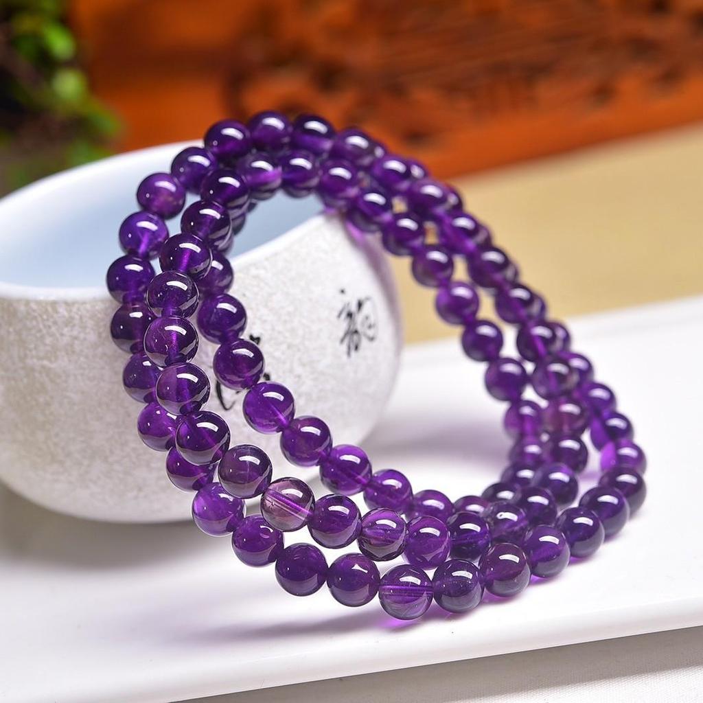 Amethyst Three-Circle Bracelet with Round Natural Gemstone Beads - Boutique Gift Collection
