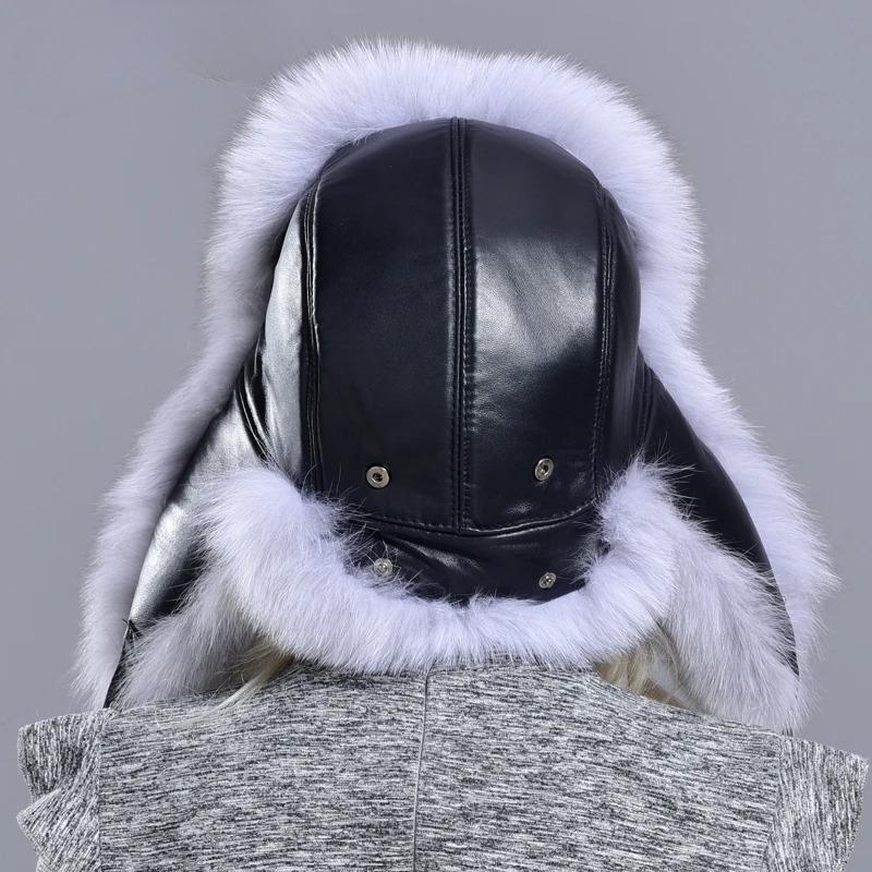 Winter Hats Earflaps Women Bomber Hats Natural Fox Fur Fluffy Female Girls Warm Sheepskin Windproof Russian Trapper Hats