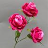 Artificial Rose Branch with Green Leeaf Three Heads Silk Rose Flower