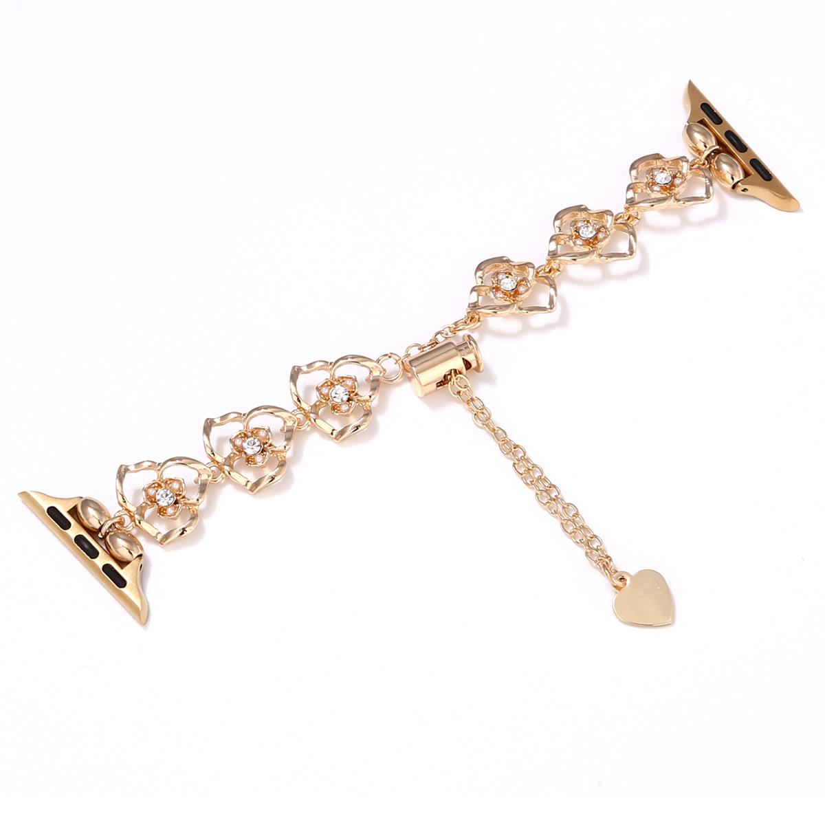 

Ремешок с цветочным декором для Apple Watch Series 10 Ultra 9 8 7 SE 6 5 4 3 2 1 46 мм 49 мм 45 мм 44 мм 42 мм Металлический ремешок для часов Gold