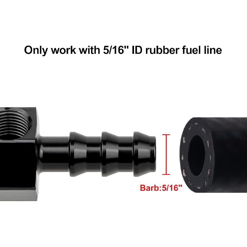 EVIL ENERGY 5/16 Barb Fuel Pressure Gauge Fitting Adapter with 1/8 NPT Sensor Gage Port Aluminum Black