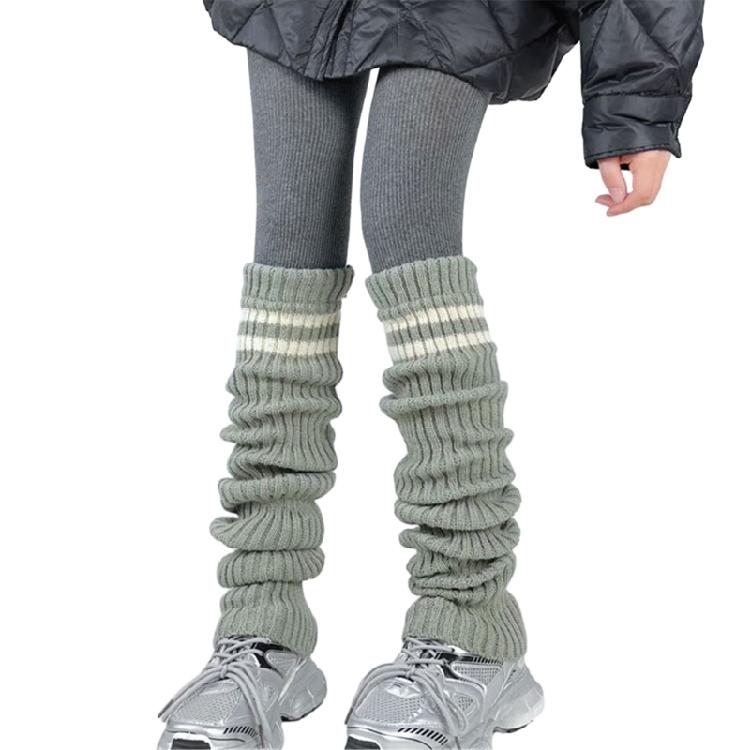 Harajuku Women Double Striped Leg Warmer Ribbed Knitted Over Knee Stacked Socks