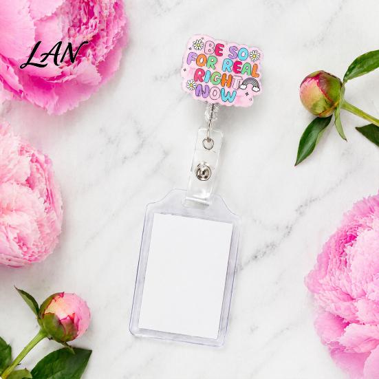 Strawberry Badge Reel Nurse Reel, Funny Retractable Glitter Acrylic Name Tag Holder with Decorative Clip, Sparkly Cute ID Card for Teachers