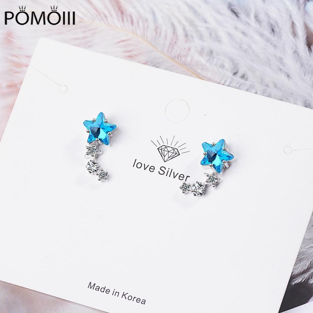 925 Sterling Silver Luxuy Star Zircon Earrings Blue Crystal Wedding Party Ear Stud  Jewelry Drop Shipping S-E767
