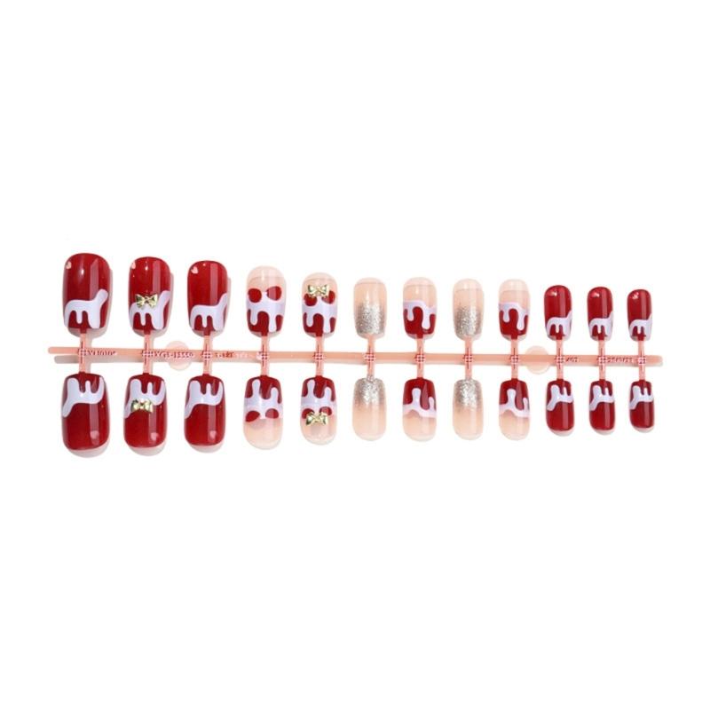 Christmas Themed Red White French Tip False Nail With Elegant ABS Material For Holiday Parties And Daily Wear
